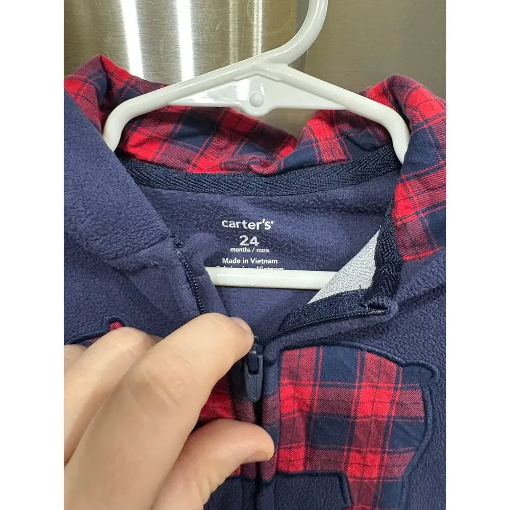 5/$20 Navy and Red Bear Hooded Jumpsuit - Carter's - 24mo